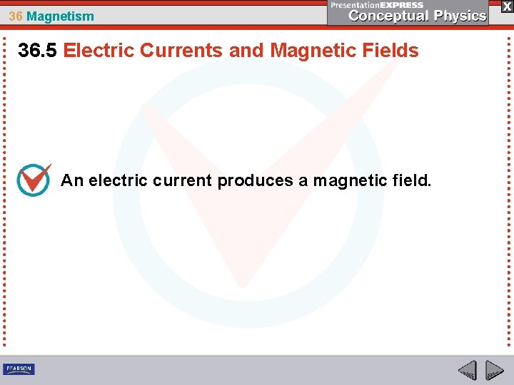 36 Magnetism 36. 5 Electric Currents and Magnetic Fields An electric current produces a