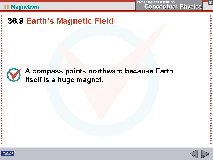 36 Magnetism 36. 9 Earth’s Magnetic Field A compass points northward because Earth itself