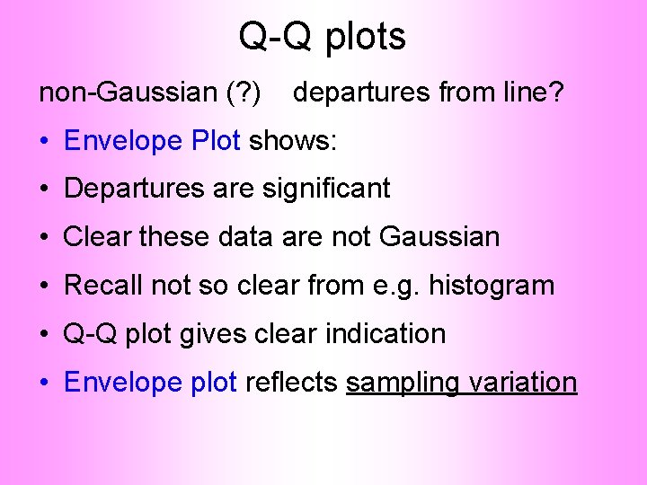 Q-Q plots non-Gaussian (? ) departures from line? • Envelope Plot shows: • Departures