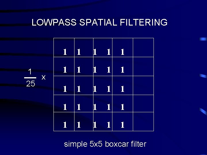 LOWPASS SPATIAL FILTERING 1 25 x 1 1 1 1 1 1 1 simple
