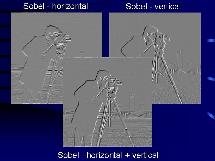 Sobel - horizontal Sobel - vertical Sobel - horizontal + vertical 