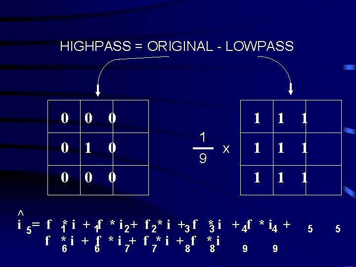 HIGHPASS = ORIGINAL - LOWPASS 0 0 0 0 1 x 9 1 1