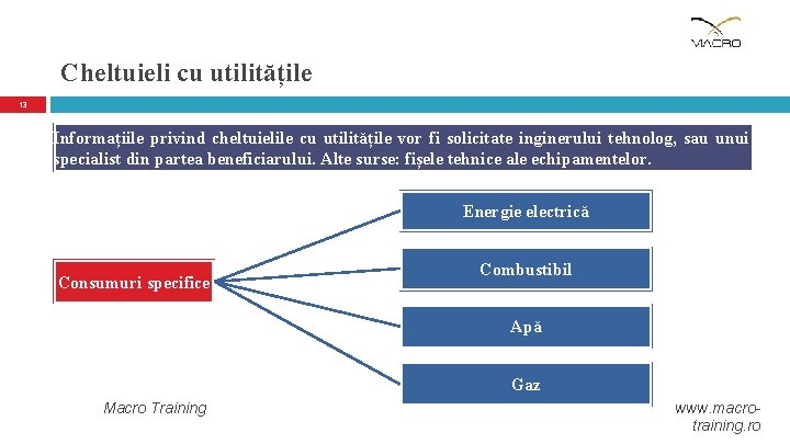 Cheltuieli cu utilitățile 13 Informațiile privind cheltuielile cu utilitățile vor fi solicitate inginerului tehnolog,