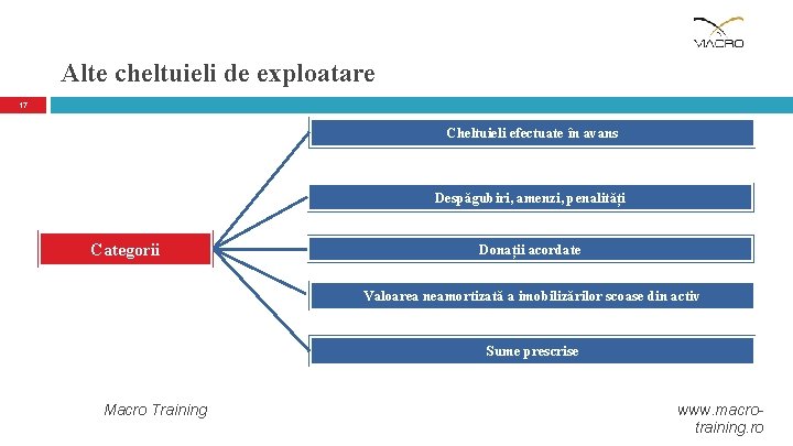 Alte cheltuieli de exploatare 17 Cheltuieli efectuate în avans Despăgubiri, amenzi, penalități Categorii Donații