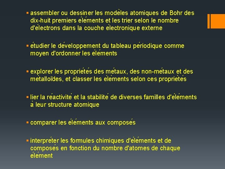 § assembler ou dessiner les mode les atomiques de Bohr des dix-huit premiers e