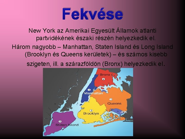 Fekvése New York az Amerikai Egyesült Államok atlanti partvidékének északi részén helyezkedik el. Három