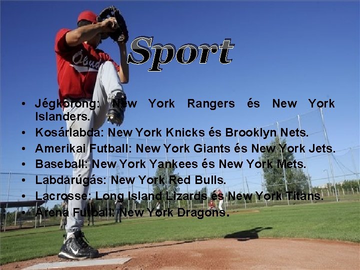 Sport • Jégkorong: New York Rangers és New York Islanders. • Kosárlabda: New York