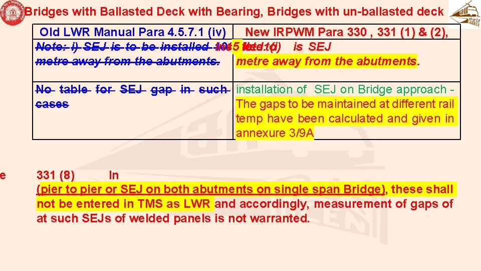 e Bridges with Ballasted Deck with Bearing, Bridges with un-ballasted deck Old LWR Manual