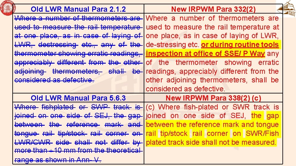 Old LWR Manual Para 2. 1. 2 Where a number of thermometers are used