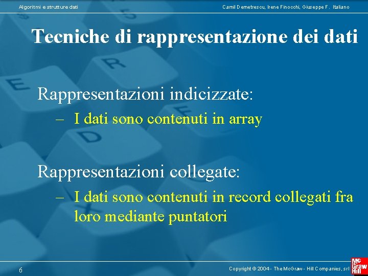 Algoritmi e strutture dati Camil Demetrescu, Irene Finocchi, Giuseppe F. Italiano Tecniche di rappresentazione