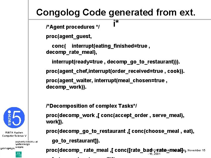 Congolog Code generated from ext. i* /*Agent procedures */ proc(agent_guest, conc( interrupt(eating_finished=true , decomp_rate_meal),