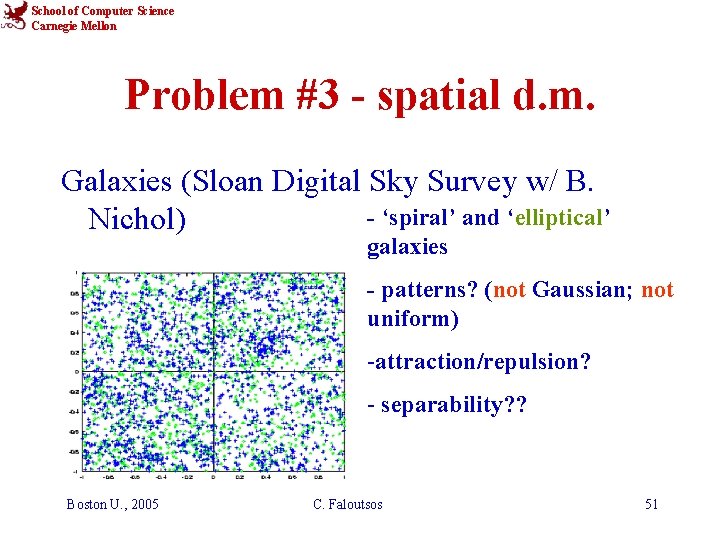 School of Computer Science Carnegie Mellon Problem #3 - spatial d. m. Galaxies (Sloan