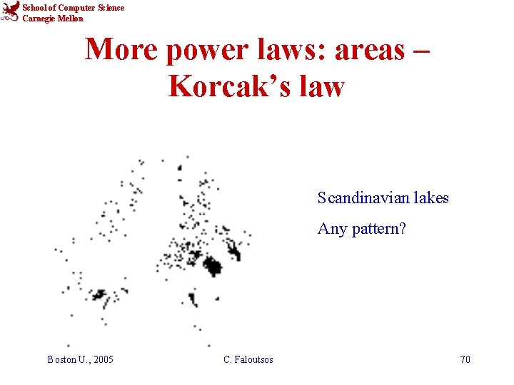 School of Computer Science Carnegie Mellon More power laws: areas – Korcak’s law Scandinavian