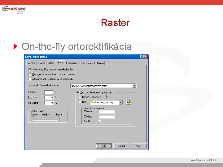 Raster On-the-fly ortorektifikácia Novinky v Arc. GIS 9. 2 