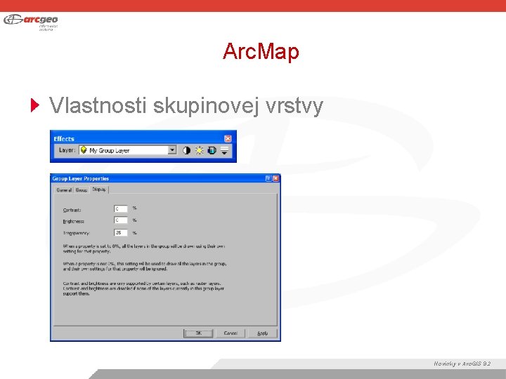 Arc. Map Vlastnosti skupinovej vrstvy Novinky v Arc. GIS 9. 2 