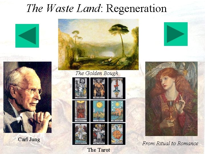 The Waste Land: Regeneration The Golden Bough Carl Jung From Ritual to Romance The