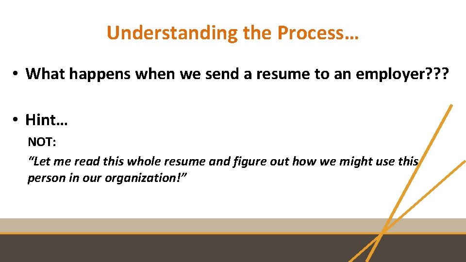 Understanding the Process… • What happens when we send a resume to an employer?