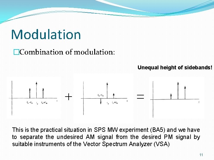 Modulation �Combination of modulation: Unequal height of sidebands! This is the practical situation in