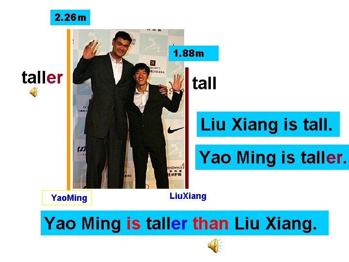 2. 26 m 1. 88 m taller tall Liu Xiang is tall. Yao Ming