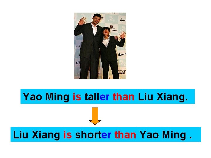 Yao Ming is taller than Liu Xiang is shorter than Yao Ming. 