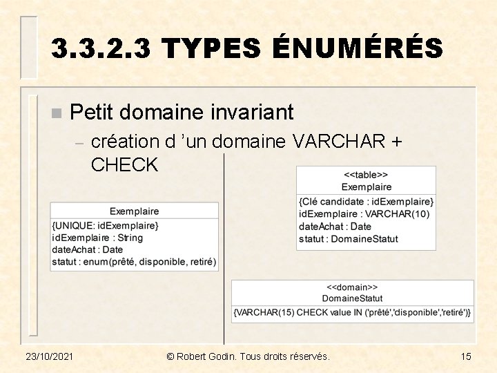 3. 3. 2. 3 TYPES ÉNUMÉRÉS n Petit domaine invariant – 23/10/2021 création d