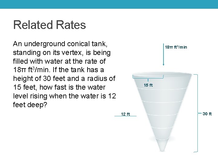 Related Rates An underground conical tank, standing on its vertex, is being filled with