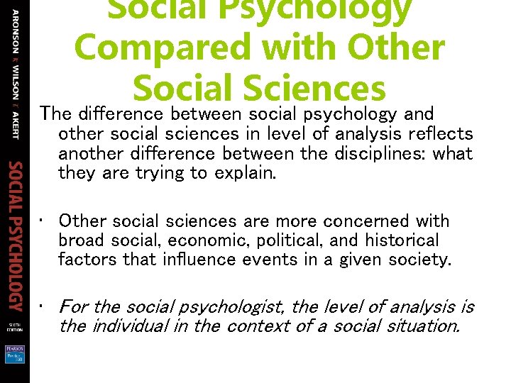 Social Psychology Compared with Other Social Sciences The difference between social psychology and other