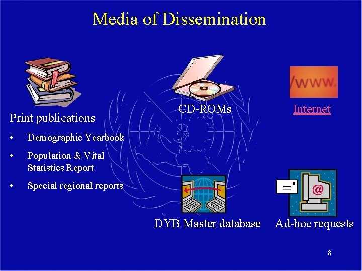 Media of Dissemination Print publications • Demographic Yearbook • Population & Vital Statistics Report