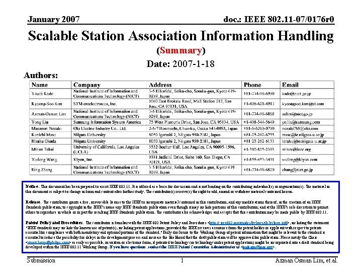 January 2007 doc. : IEEE 802. 11 -07/0176 r 0 Scalable Station Association Information