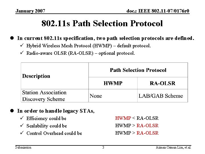 January 2007 doc. : IEEE 802. 11 -07/0176 r 0 802. 11 s Path