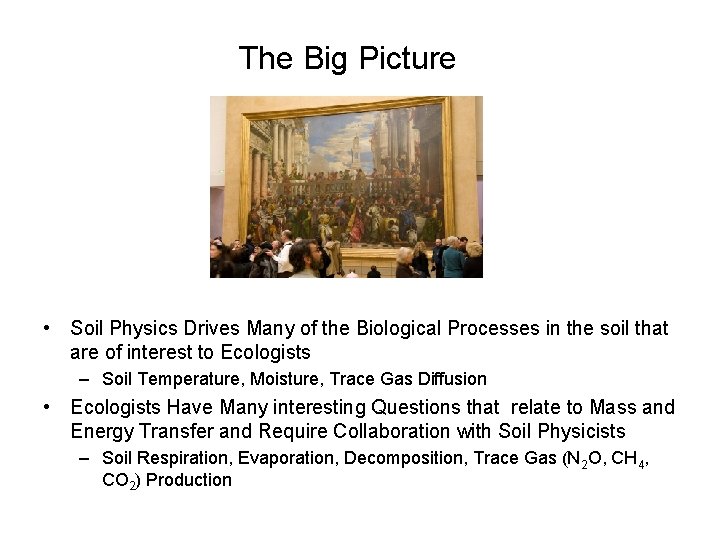 The Big Picture • Soil Physics Drives Many of the Biological Processes in the