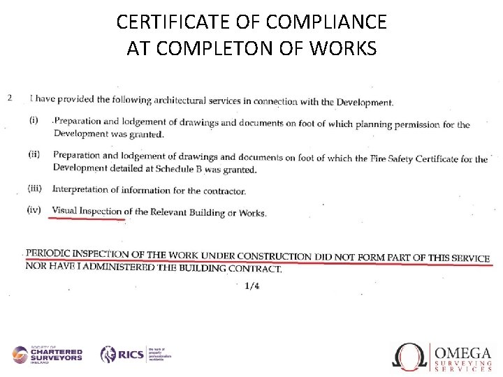 CERTIFICATE OF COMPLIANCE AT COMPLETON OF WORKS 