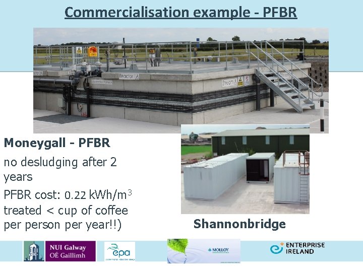 Commercialisation example - PFBR Moneygall - PFBR no desludging after 2 years PFBR cost:
