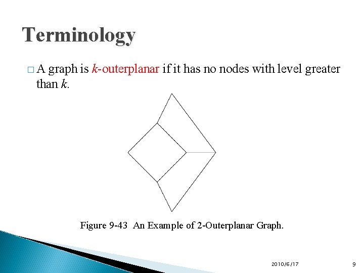 Terminology �A graph is k-outerplanar if it has no nodes with level greater than