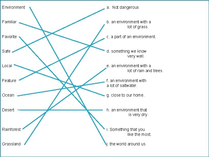 Environment a. Not dangerous Familiar b. an environment with a lot of grass. Favorite
