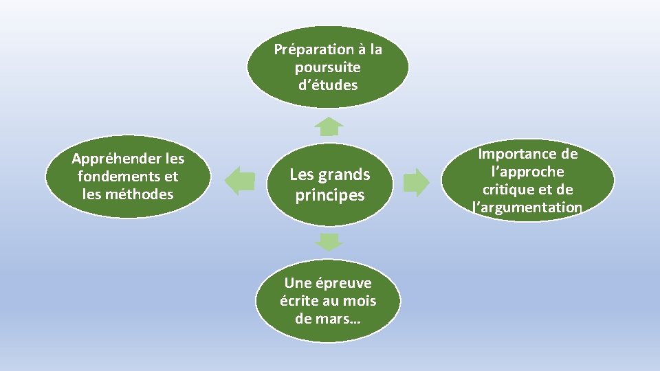 Préparation à la poursuite d’études Appréhender les fondements et les méthodes Les grands principes