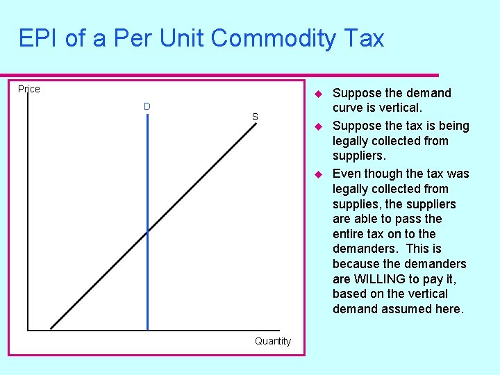 EPI of a Per Unit Commodity Tax Price u D S u u Quantity EPI of a Per Unit Commodity Tax Price u D S u u Quantity
