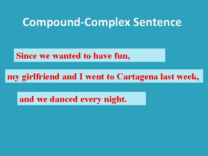 Compound-Complex Sentence Since we wanted to have fun, my girlfriend and I went to