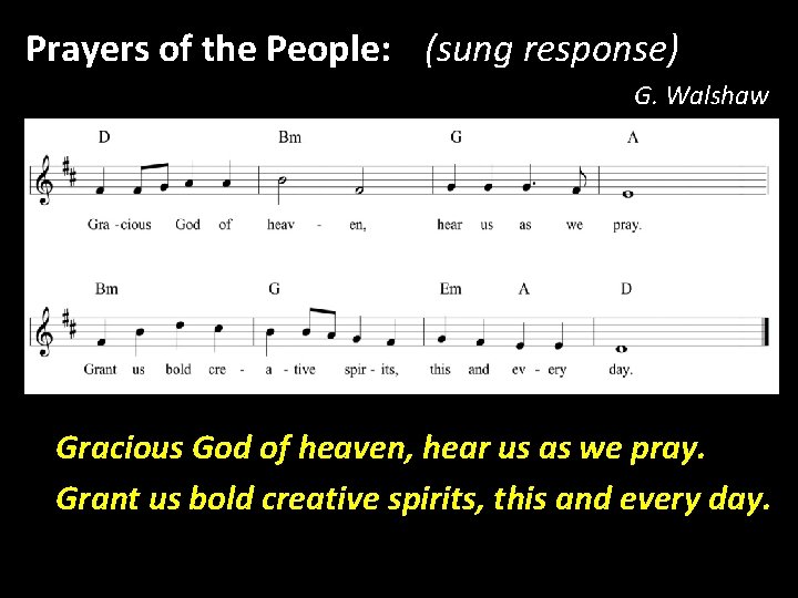 Prayers of the People: (sung response) G. Walshaw Gracious God of heaven, hear us