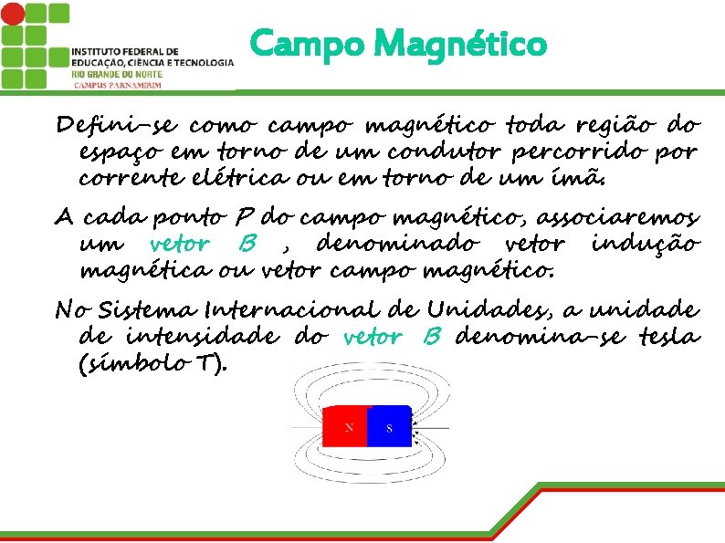 Campo Magnético Defini-se como campo magnético toda região do espaço em torno de um