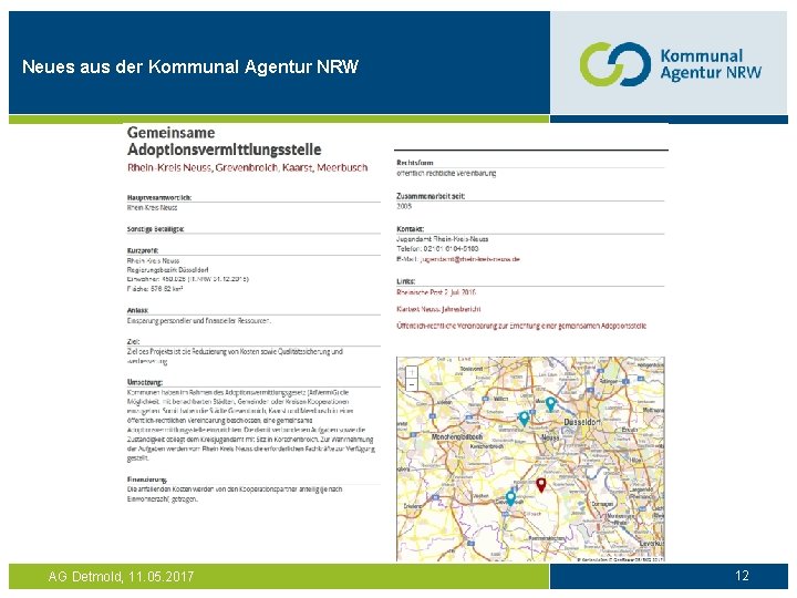 Neues aus der Kommunal Agentur NRW AG Detmold, 11. 05. 2017 12 