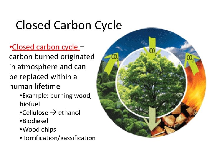 Closed Carbon Cycle • Closed carbon cycle = carbon burned originated in atmosphere and