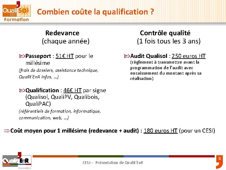 Combien coûte la qualification ? Redevance (chaque année) Passeport : 51€ HT pour le