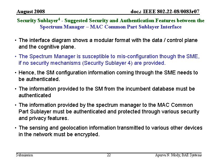 August 2008 doc. : IEEE 802. 22 -08/0083 r 07 Security Sublayer 4 -