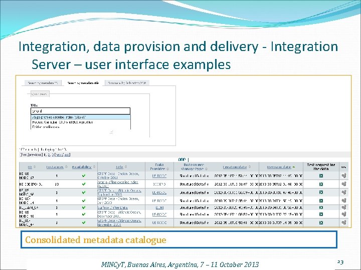Integration, data provision and delivery - Integration Server – user interface examples Consolidated metadata