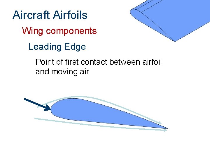 Aircraft Airfoils Wing components Leading Edge Point of first contact between airfoil and moving