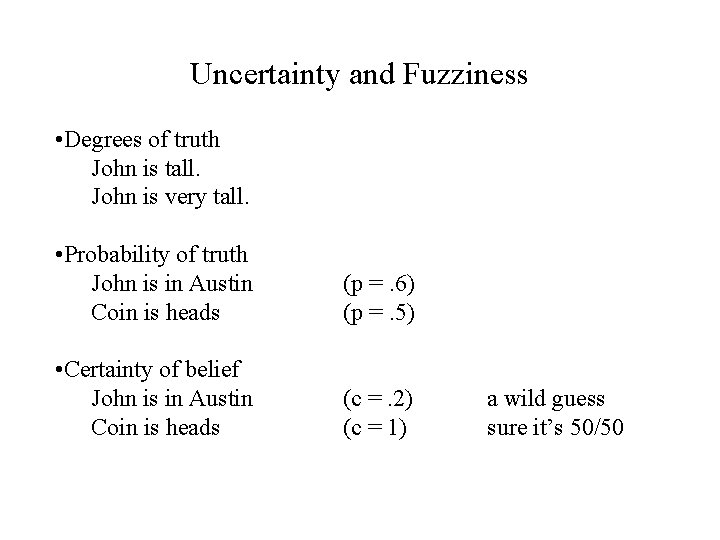 Uncertainty and Fuzziness • Degrees of truth John is tall. John is very tall.