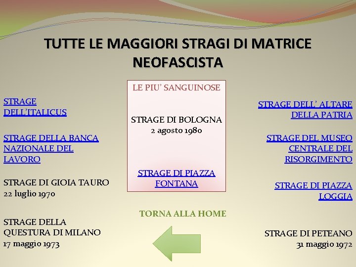 TUTTE LE MAGGIORI STRAGI DI MATRICE NEOFASCISTA LE PIU’ SANGUINOSE STRAGE DELL’ITALICUS STRAGE DELLA