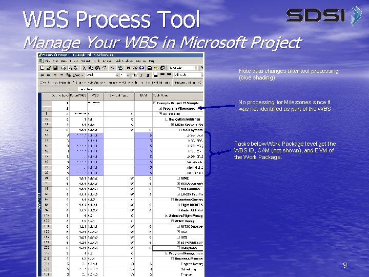 WBS Process Tool Manage Your WBS in Microsoft Project Note data changes after tool