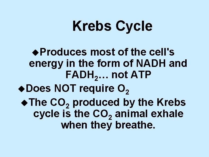 Krebs Cycle u. Produces most of the cell's energy in the form of NADH